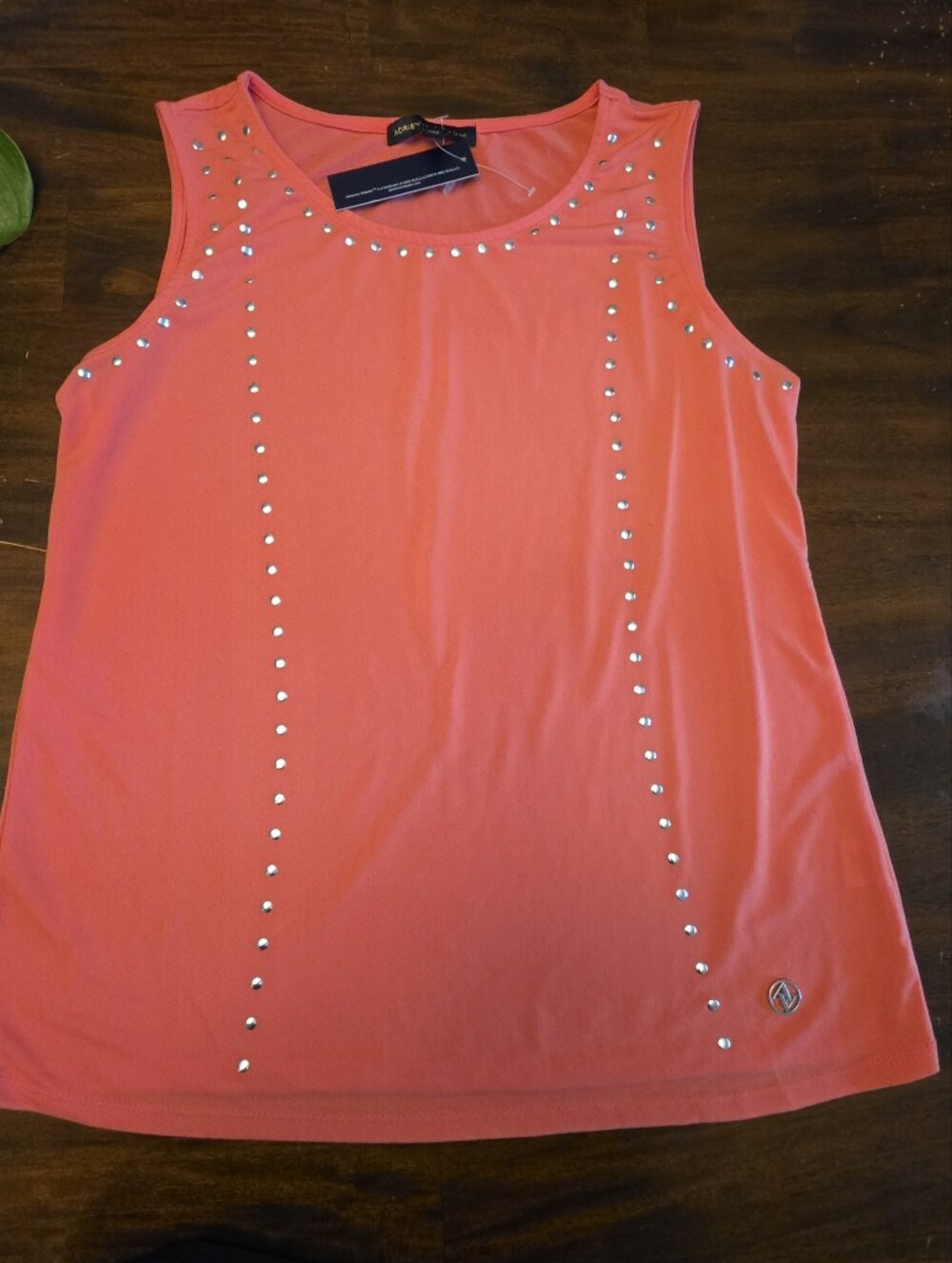 Adrienne Vittadini Studded Crew Neck Tank Top Coral Pink Orange Size M